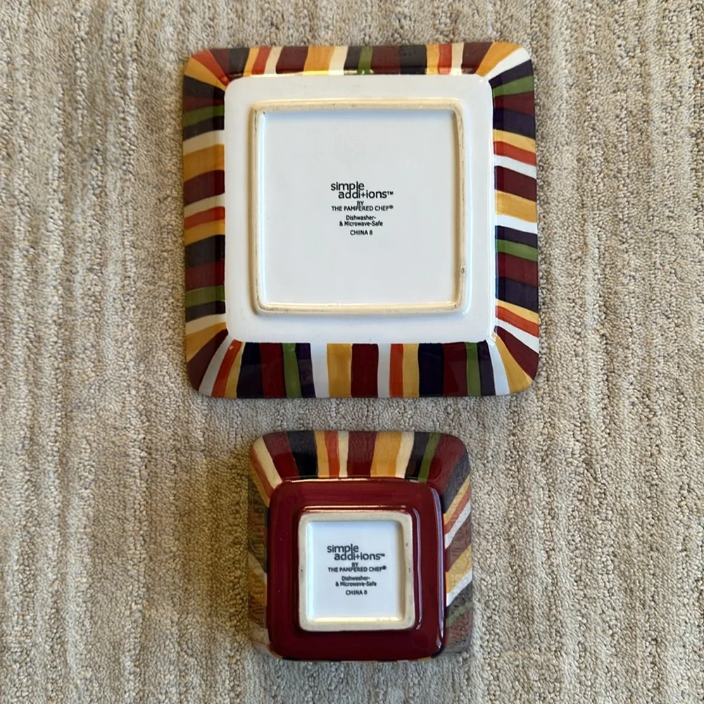 The Pampered Chef Simple Additions Stripe Set Plate and Square Bowl Entertaining